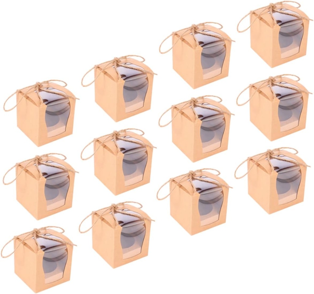 Garneck 12pcs Boxes Cake Box Bakery Transparent Packaging Decorative present Boxes Cake Packing Cake Holder Pastries Cake Case Cookie Candy Case Brown Paper