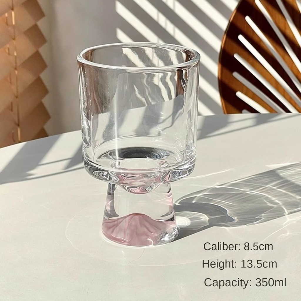 Stemmed Glass with Mountain in Base - Elegant Footed Drinking Cup for Women, Creative Aesthetic Glasses for Juice, Coffee, Dessert, Ice Cream & Wine