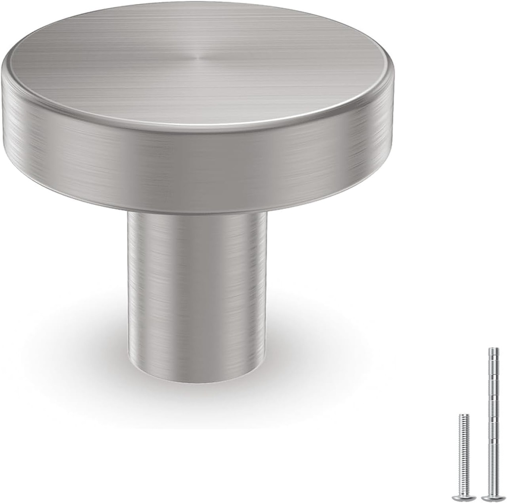homdiy 25 Pack Brushed Nickel Cabinet Knobs, Round Kitchen Drawer Knobs, Silver Knobs for Cabinets, Metal Handles for Desk Drawers Cupboard