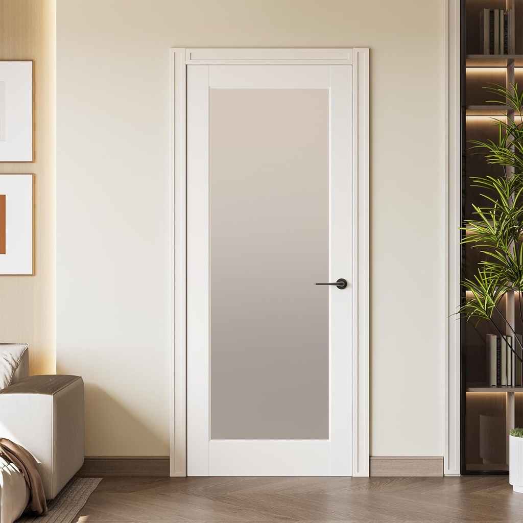 24 x 80 in Primed Frosted Glass 1-Lite Solid Wood Slab Door Without Frame and Hardware Kit