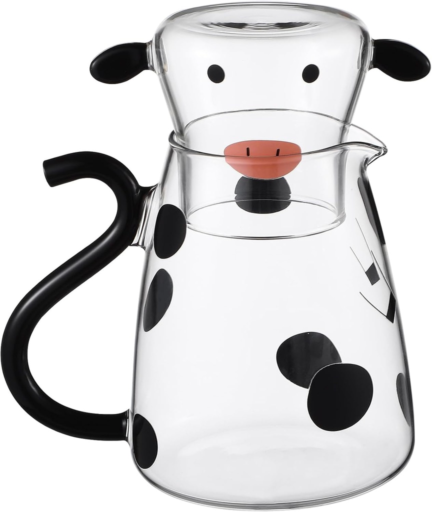 Cabilock Glass Pitcher Glass Pitcher With Lid Cute Cow Water Carafe with s Cup for Nightstand 550ml s with Lid for Juice Tea Milk