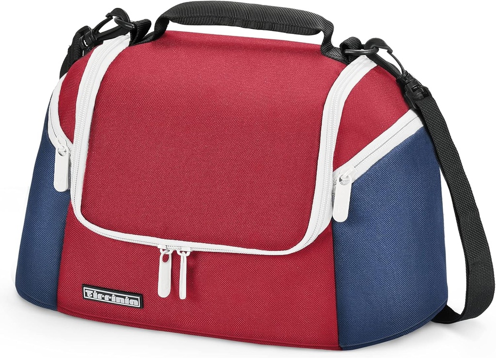 Tirrinia Insulated Lunch Box for Women Men, Leakproof Thermal Reusable Lunch Bag with 2 Zipper Pockets for Adult, Lunch Bag Cooler Tote for Office Work, Red White