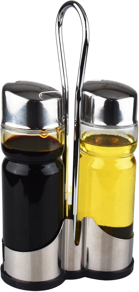 Oil and Vinegar Dispenser Set with Stainless Steel Holder,Clear Glass Olive Oil Dispenser Bottle