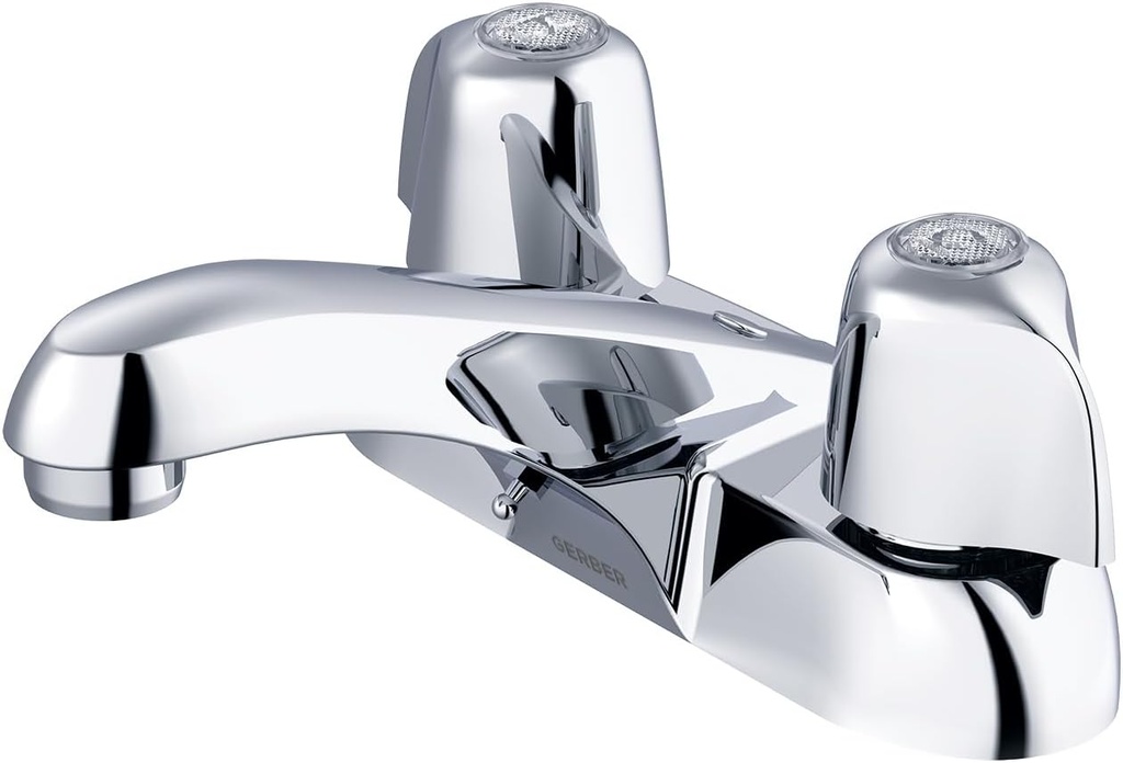 Gerber Classics Two Handle Centerset 3-Hole Bathroom Faucet with Metal Handles with Hot cold Indicators, Chrome G004341165, Utility Bathroom Sink Faucet