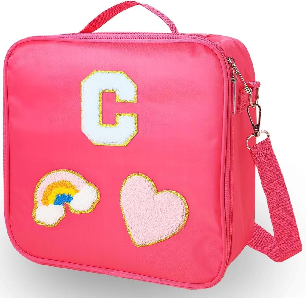 Monogram Preppy Insulated Lunch Bag for Women, Preppy Lunch Bag Lunch Box Teacher Appreciation Gifts Bridesmaid Gifts Wedding Gifts for Women Mom Sister Friends Daughter (C)