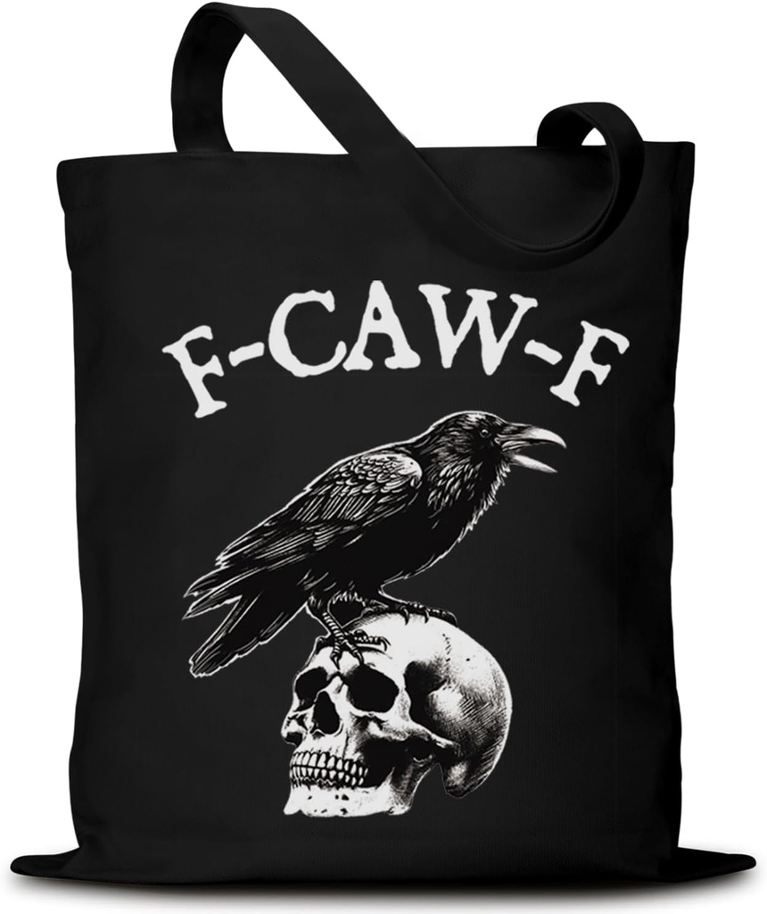 Halloween Skull Crow Canvas Tote Bag, Day of the Dead Holiday Decorative, Canvas Shoulder Bag Reusable Grocery Shopping Bag