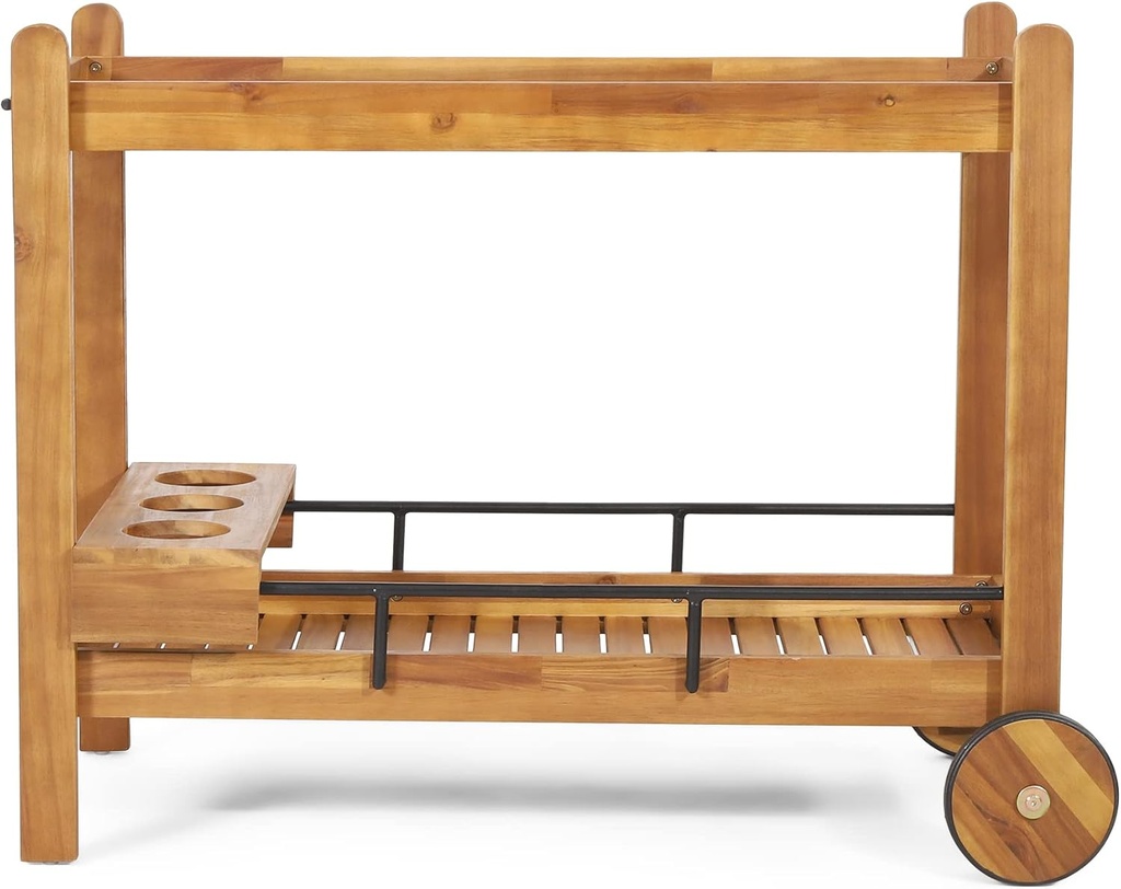 Christopher Knight Home Bavier Outdoor 2 Tiered Bart Car - Acacia Wood - Teak/Black