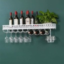 Wine Rack Wall-Mounted White With Crystal Inverted Wine Glass Rack And Goblet Rack Guardrail Design Iron Bottle Holder Wine Shelf For Bar, Wine Cellar, Restaurant, Home Home Decora ( White 60*25cm)