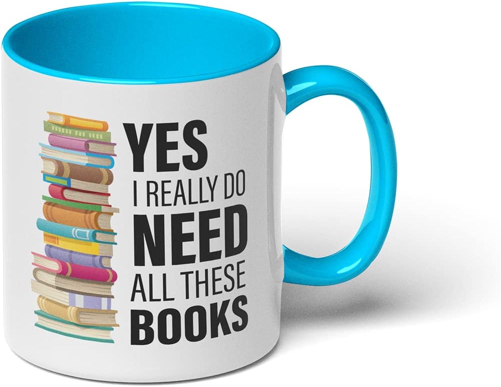 GotPrint Bookworm Mug Saying Coffee Ceramic Tea Cup Unique Librarian Gifts for Book Lovers, Blue, 11 Oz