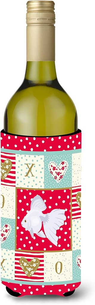 Caroline's Treasures CK5477LITERK Ryukin Goldfish Love Wine Bottle Hugger, Red Bottle Cooler Sleeve Hugger Machine Washable Collapsible Insulator Beverage Insulated Holder