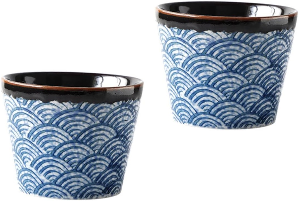 2pcs Restaurant Kitchen Ceramic Teacups Porcelain Sake Ripple Ceramics Style Ochoko Ml Service Shot Saki Cold Exquisite Liquor Delicate Pot Glass Tea Drinking Sea Glazed Small