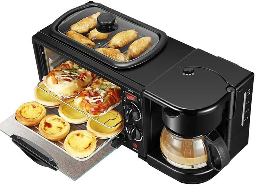 Breakfast Station 3-in-1 with Coffee Maker, Non-Stick Griddle & 4-Slice Toaster Oven - Versatile Kitchen Appliance for Apartments and Kitchenettes
