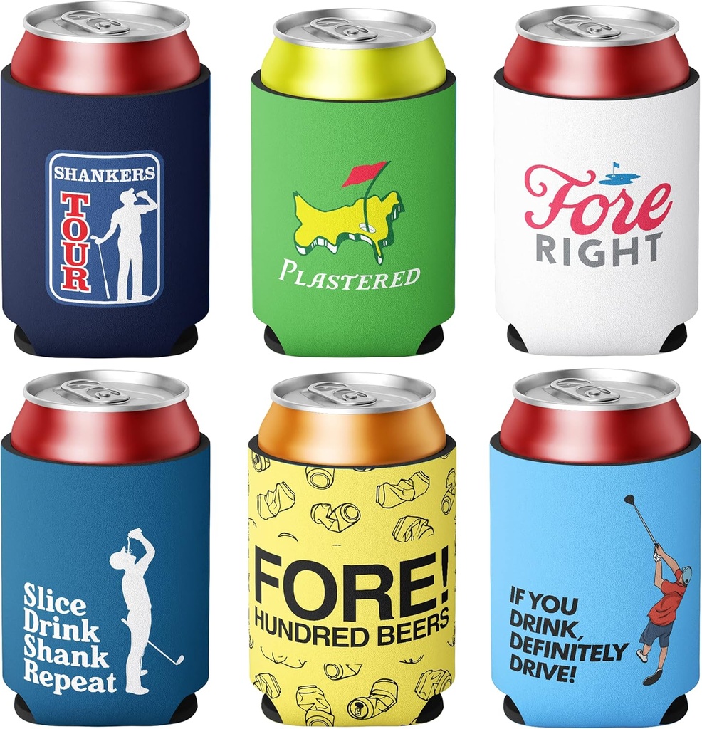 Shanker Golf Beer Can Cooler Set - Funny Can Coolers for Golf - Pack of 6 Neoprene Can Coolers - Fits Cans and Bottles - Great Funny Golf Tournament Gift for Golfers