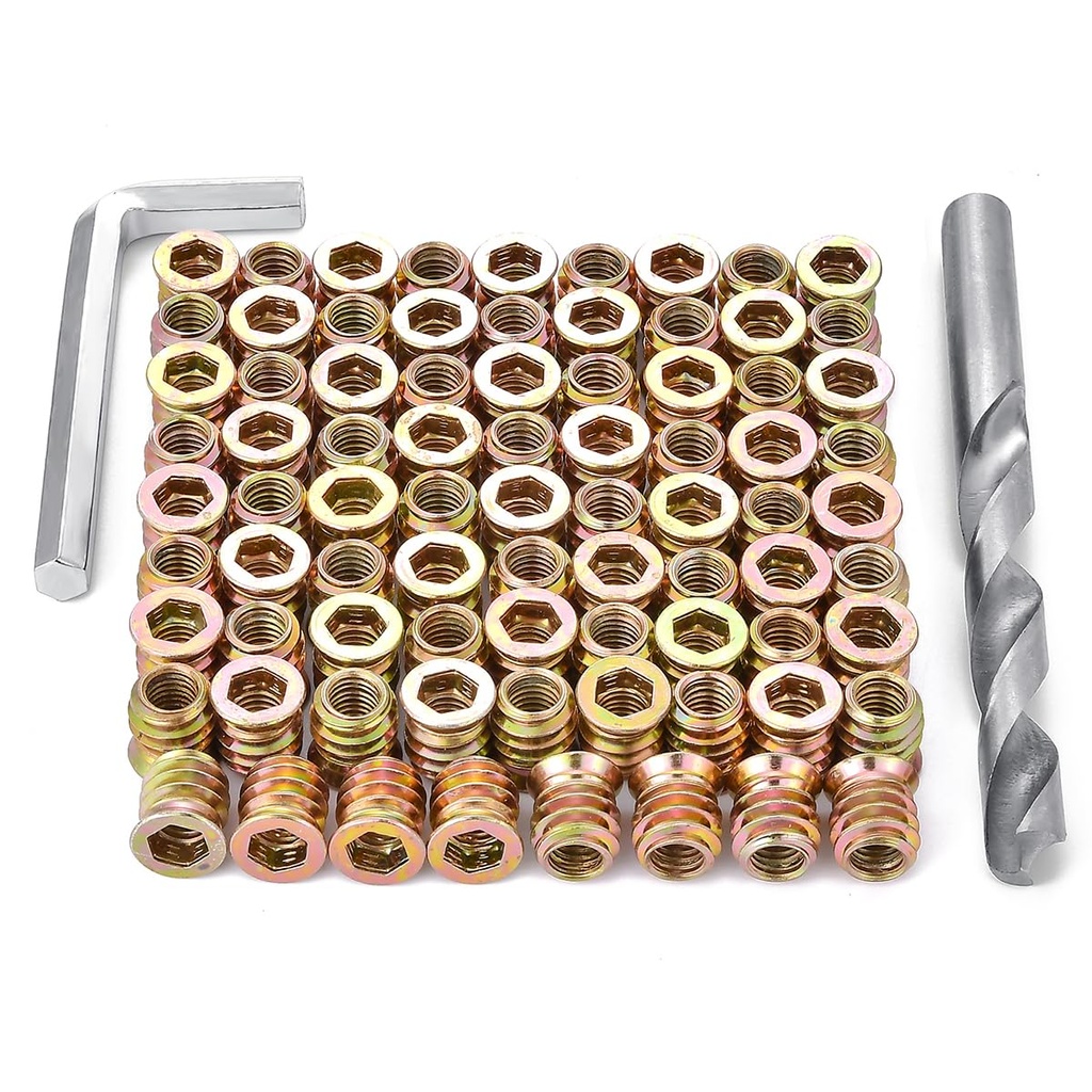 50 Pcs 5/16 Threaded Inserts for Wood - Wood Nut Insert, Threaded Inserts - Ideal for Woodworking Projects & Furniture Hardware Assembly (50, 5/16"-18x12mm)