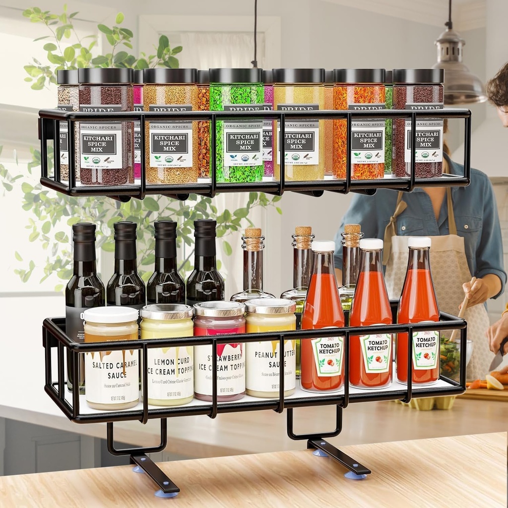 Hanging Storage Basket Wall Mount for Paper Towel Holder, Heavy Duty Metal Kitchen Bathroom Shower Spice Rack Home Decor Essentials, 2 Set, Black