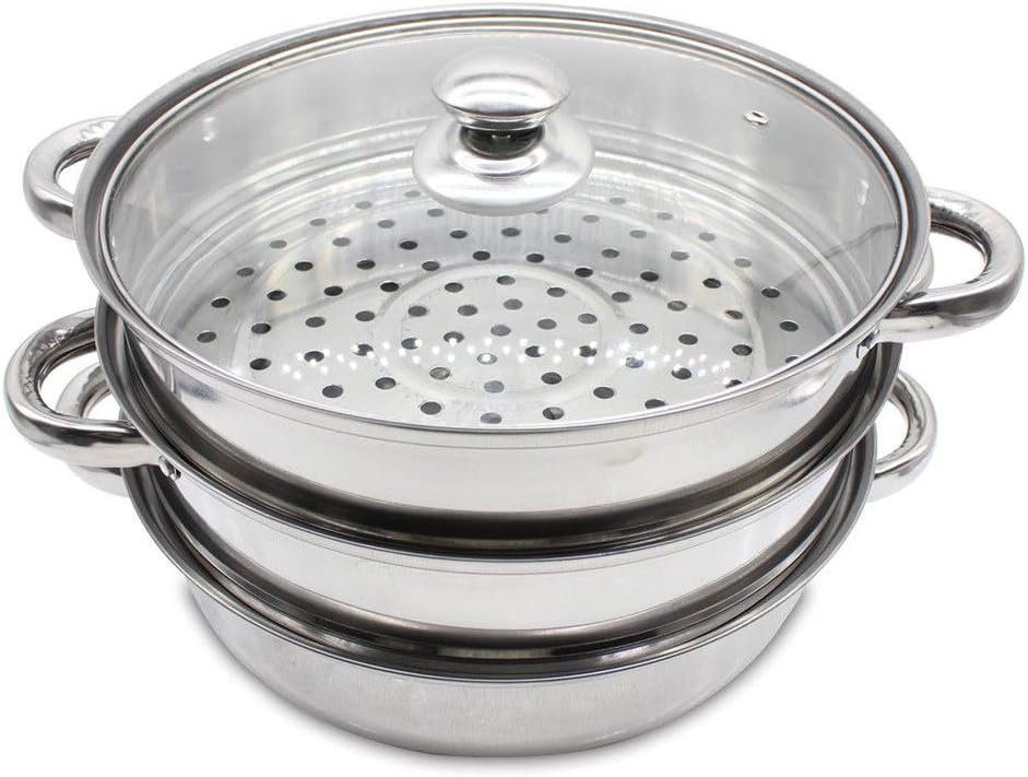 3Tier Stainless Steel Steamer Vegetable Meat Cooking Food Steam Kitchen Cookware Diameter 11.02'' Height 9.84'' of Set