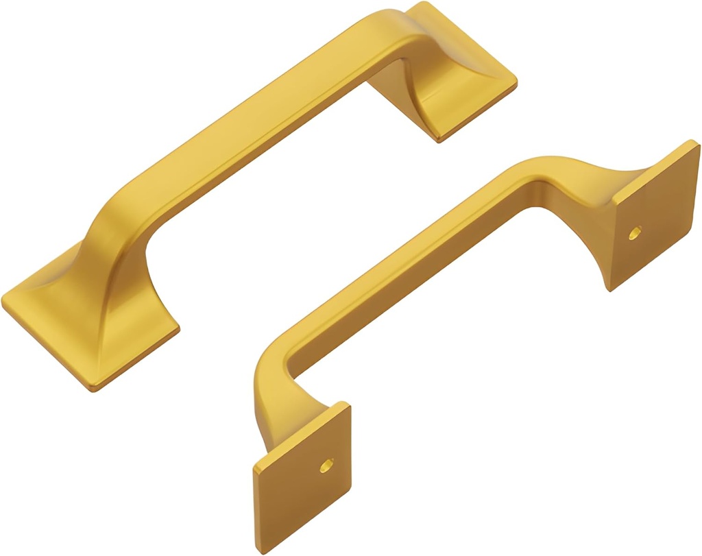 Hickory Hardware 10 Pack Solid Core Kitchen Cabinet Pulls, Luxury Cabinet Handles, Hardware for Doors & Dresser Drawers, 3 Inch Hole Center, Brushed Golden Brass, Forge Collection