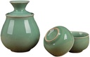 Ceramic Sake Set, Including 1 Sake, 2 Sake Cups, 1 Set of 4 Pieces of Celadon Wine Glass for Warmer, Used for Cold/hot/Shochu/Tea, is The Best Gift