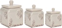 Floral Grey 10, 9, 8 inch Ceramic Food Storage Canisters Set of 3, (38994)