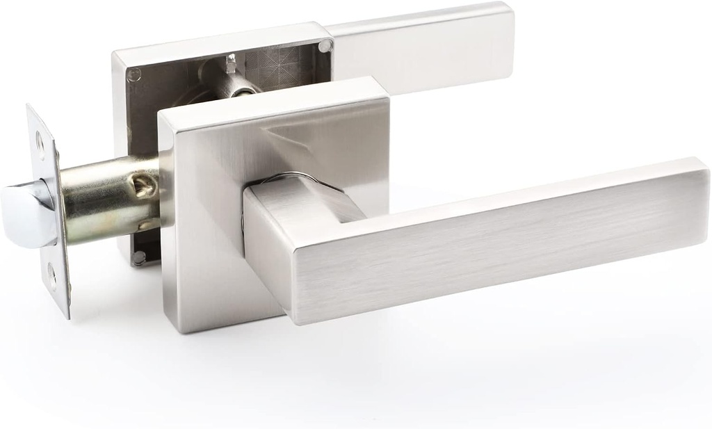 Contractor Pack of 10 Passage Door Handles Sets, Interior Door Knobs for Hallway/Closets Doors, Pantry/Storerooms, Durable Satin Nickel Finish Heavy Duty Square Door Handles Set