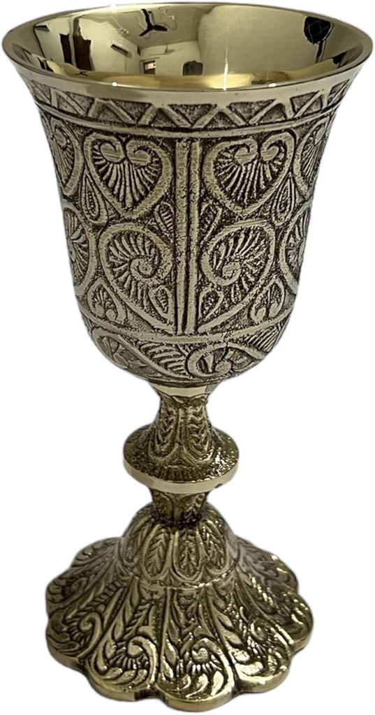 Handcrafted Brass Goblet - Antique Design Wine Chalice Cup for Wine, Mead, Whiskey | Premium Quality & Elegant Engravings | Perfect for Weddings, Gifts, Medieval Decor (Polsihed Brass)