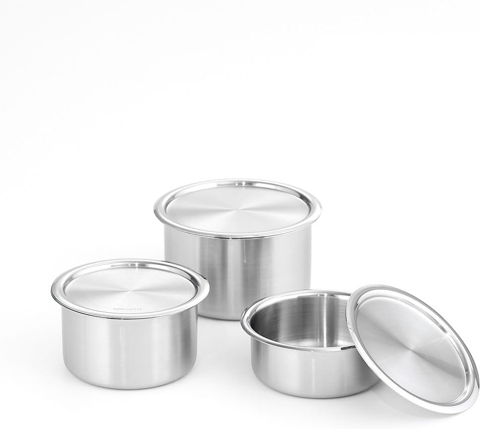 CaKE 3PCS Stainless Steel Food Storage Containers Set With Lids Canister Kitchen Appliances Dishwasher Safe Premium South Korea