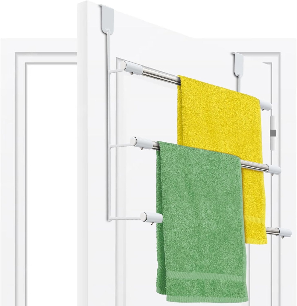 Over The Door Towel Racks for Bathroom, No-Drill Behind Door Organizer, 3-Tier Metal Towel Holder, Glass Shower Room Door Hanger Towel Bar for Hanging, Drying, Renter Friendly Space Saver, Anti-Rust