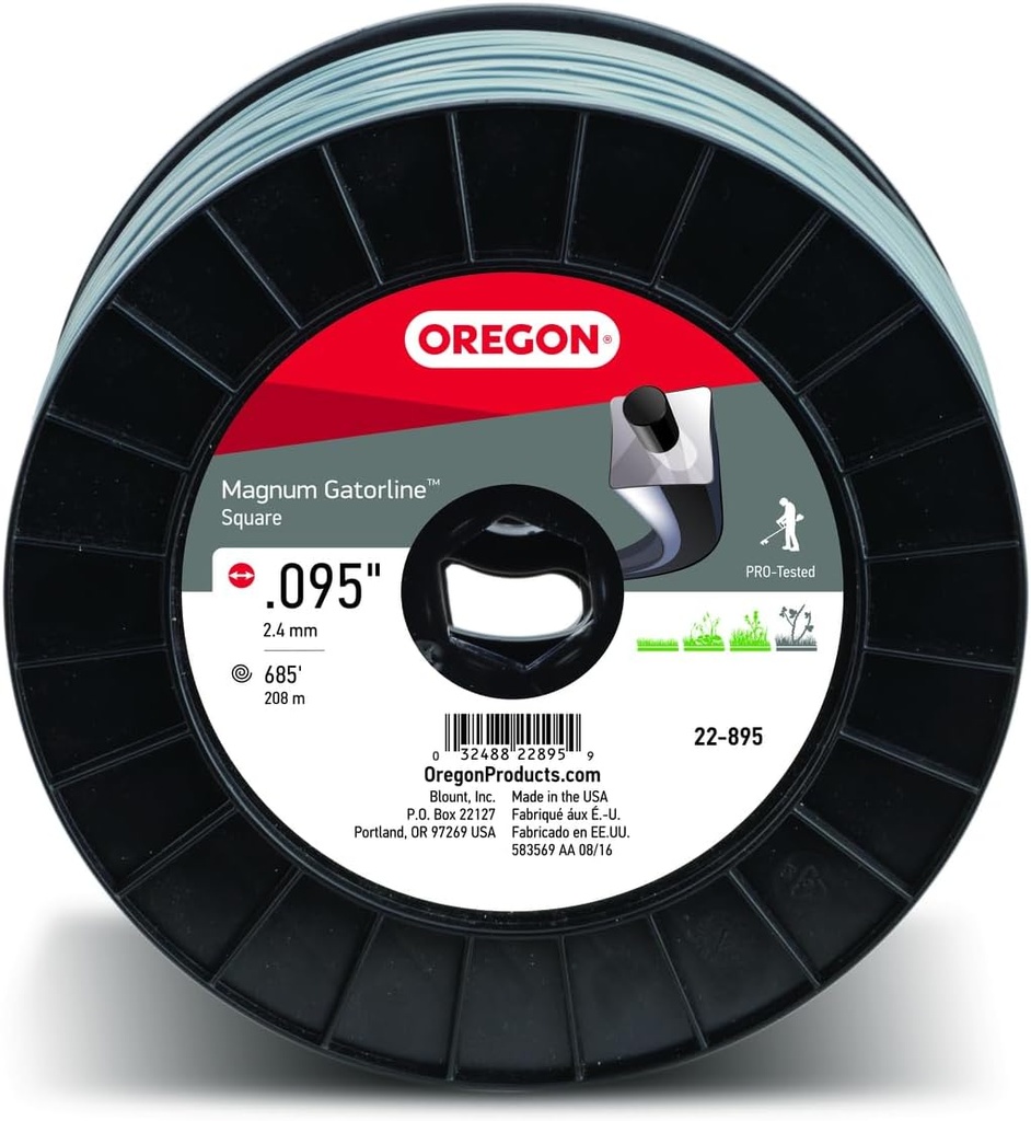 Oregon Magnum Gatorline 095 Trimmer Line Heavy Duty, Professional Square Weed Wacker String for Gas and Electric Grass Trimmer and Brushcutters, Fits Most Standard Models .095" x 685-Foot (22-895)