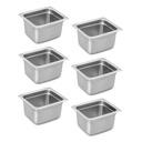 1/6 Hotel Pans 4 Inch Deep Stainless Steel Food Pan - Anti-Jam 6 Pack Steam Table Pan Set for Catering, Buffet Use, Kitchen Prep