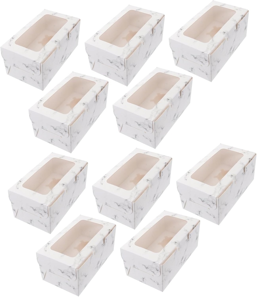 10pcs Marble Paper Cupcake Box Window Sturdy Muffin Containers for Holiday Parties Showers and Weddings Bakery Packaging