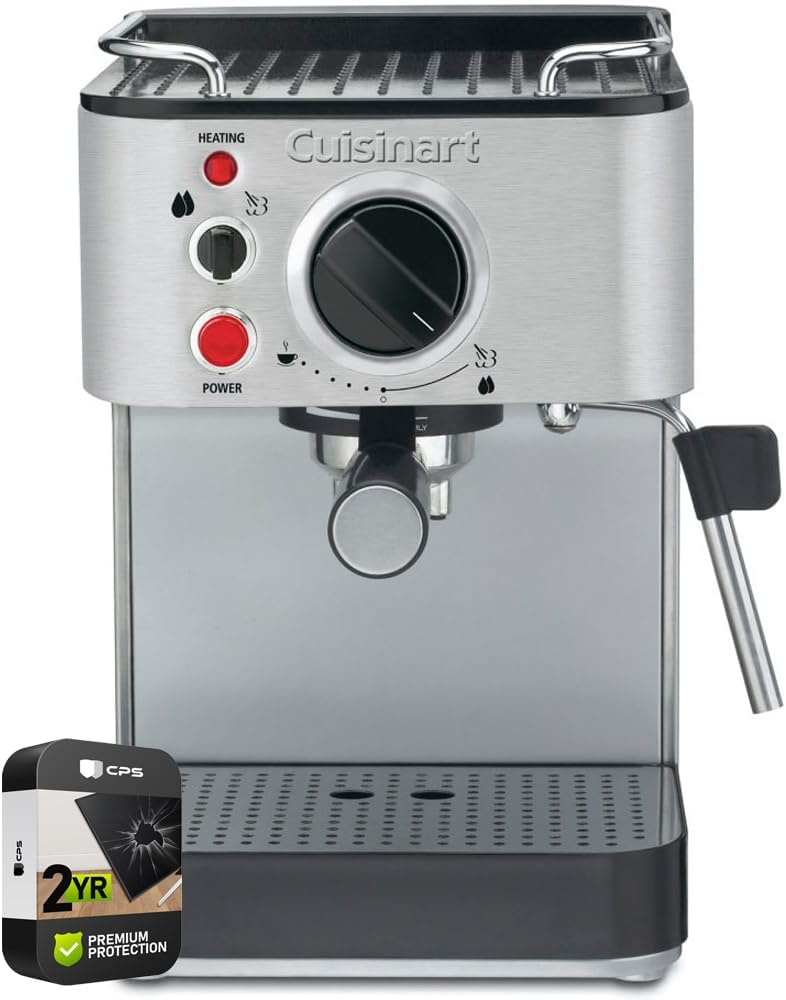 Cuisinart CBC-200SA Stainless Steel Manual Espresso Maker Bundle with 2 YR CPS Enhanced Protection Pack