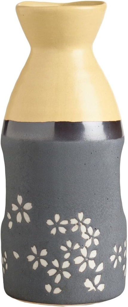 Fuji Blossom Sake Bottle - Stylish Cherry Blossom Wine Sake Server for Hot & Cold Sake - Stoneware Durability for Traditional Sake Japanese Wine - Decorative Sake Carafe for Home & Restaurant (10 oz)