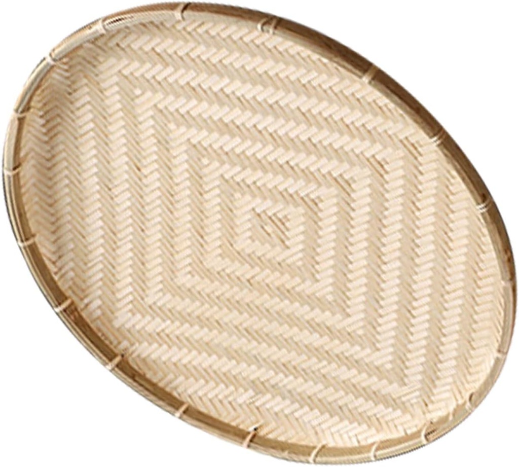 Round Bamboo Woven Tray Natural Bamboo Basket for Food Storage Snack Serving and Dessert Display Woven Tray for Home and Kitchen Use