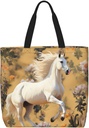 Tote Bag for Women Flowers and Horses Shoulder Bag with Zipper Handbag Large Capacity Reusable Grocery Bag