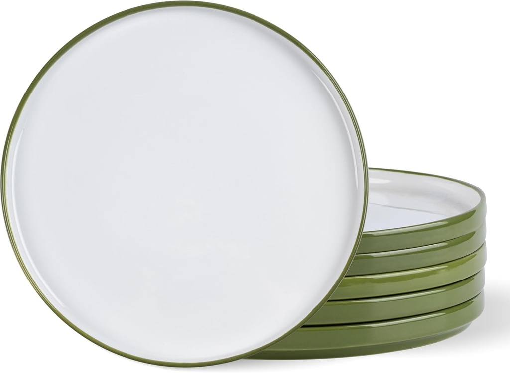 AmorArc Ceramic Dinner Plates Set of 6,10.5 inch Large Stoneware plates for Kitchen, Microwave&Dishwasher Safe,Scratch Resistant-Green
