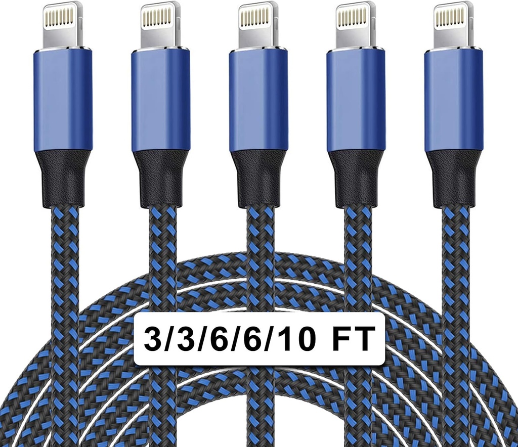 5Pack(3/3/6/6/10 FT)[Apple MFi Certified] iPhone Charger Long Lightning Cable Fast Charging High Speed Data Sync USB Cable Compatible iPhone 13/12/11 Pro Max/XS MAX/XR/XS/X/8/7/Plus/6S iPad AirPods