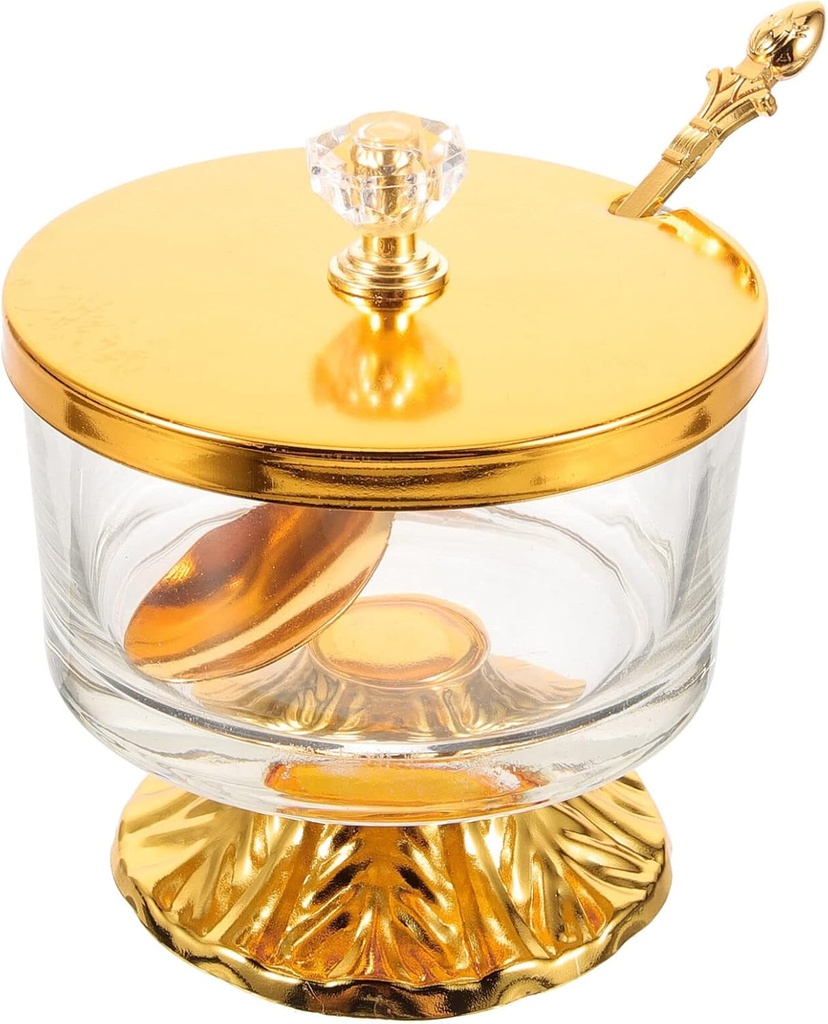 Kichvoe Glass Condiment Containers Glass Sugar Bowl with Lid and Spoon Sugar Container Jar Condiment Pot Salt Pepper Holder for Kitchen Coffee Bar Restaurant