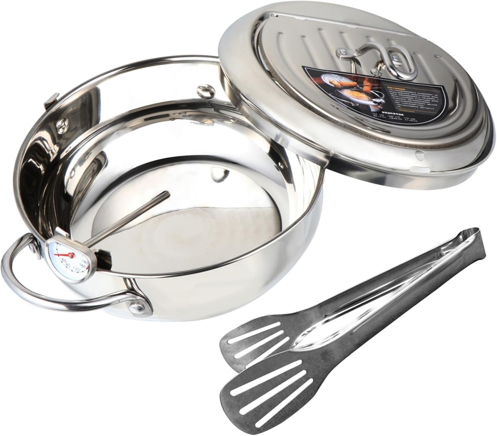 Cabilock 1set Nonstick Tempura Frying Pot Japanese Style Deep Fryer Portable Thermometer Gas Electric Stove Compatible for Housewarming