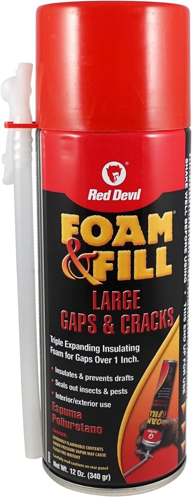 Red Devil 0909 Spray Foam, Fill Large Gaps & Cracks Expanding Insulation Polyurethane Foam Sealant, 12 Oz, Off White