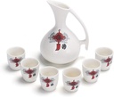 Sake Set of 7 Pieces Chinese Knot Porcelain Hand Painted White Traditional Retro Crafts