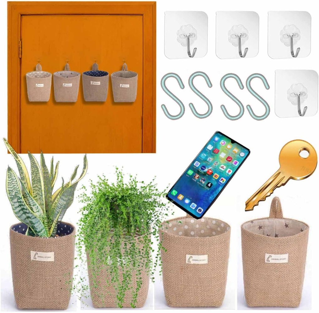 4 PCS Storage Basket,Wall Hanging Storage Bag,Small Hanging Baskets Wall,Hanging Pocket,Hanging Wall Storage,Wall Basket Storage,Baskets Hanging on Wall,Wall Hanging Organizer with Hooks