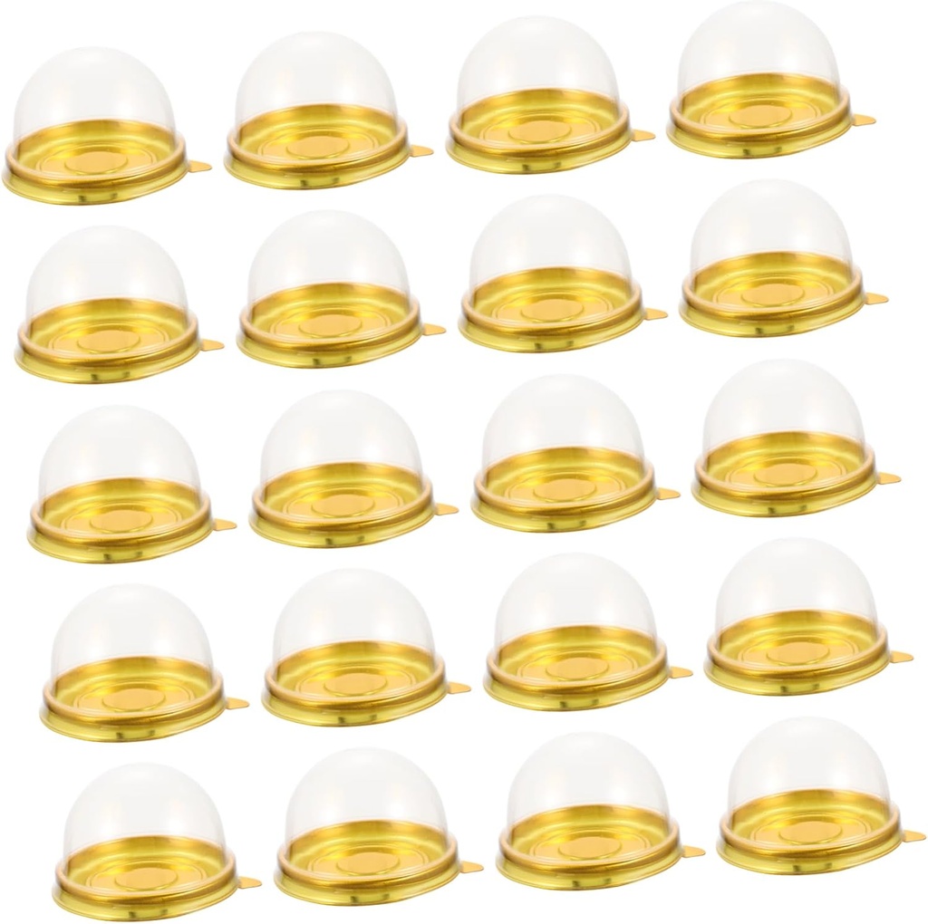OUNONA 100pcs Dome Bakery Packaging Boxes Egg-Yolk Treats Plastic Cake Containers Gold Base for Party and Dessert Storage