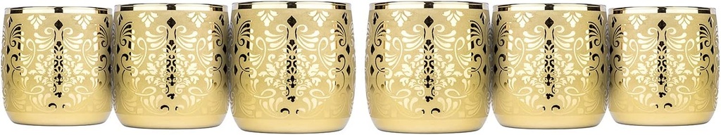 World Gifts Golden Liberty Collection Elegant and Modern Crystal Double Old Fashioned Glasses Set for Hosting Parties and Events - Set of 6, 10 oz DOF Glasses, 310 ml