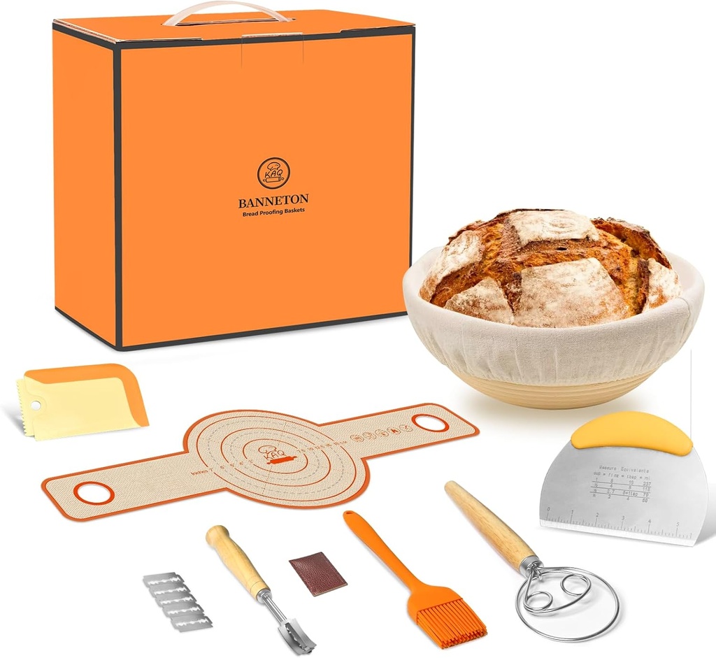 Bread Proofing Basket for Sourdough Baking: Banneton Round 9 inch Bread Making Supplies Set for Beginners Gift