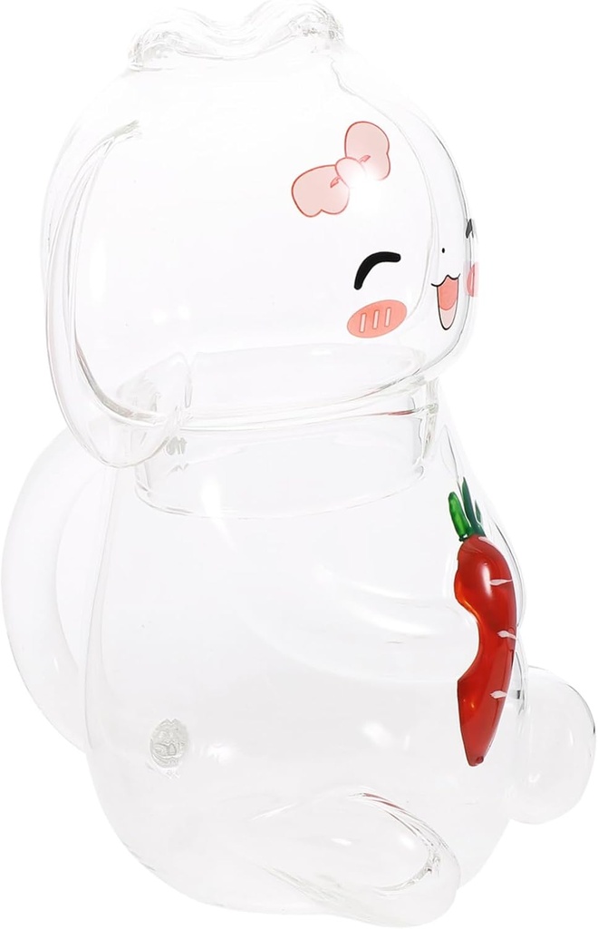 Cute Rabbit Glass Carafe with Cup High Borosilicate Water Pitcher and Glass for Bedroom Living Office Use Water Juice and Beverages