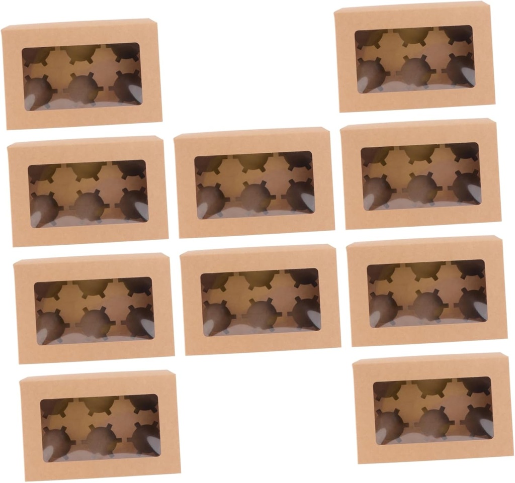 10pcs Kraft Paper Cupcake Boxes Inserts Cavity Windowed Cupcake Containers for Home Bakery and Dessert Shop for Standard and Jumbo
