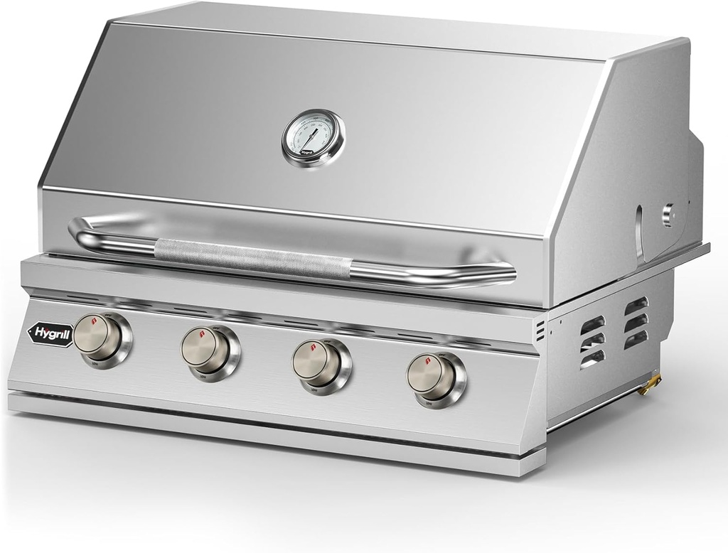 Hygrill 32-Inch Built In Grill, Stainless Steel 4-Burner Grill Head for Outdoor Kitchen, Liquid Propane