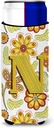 Letter N Floral Mustard and Green Ultra Beverage Insulators for slim cans