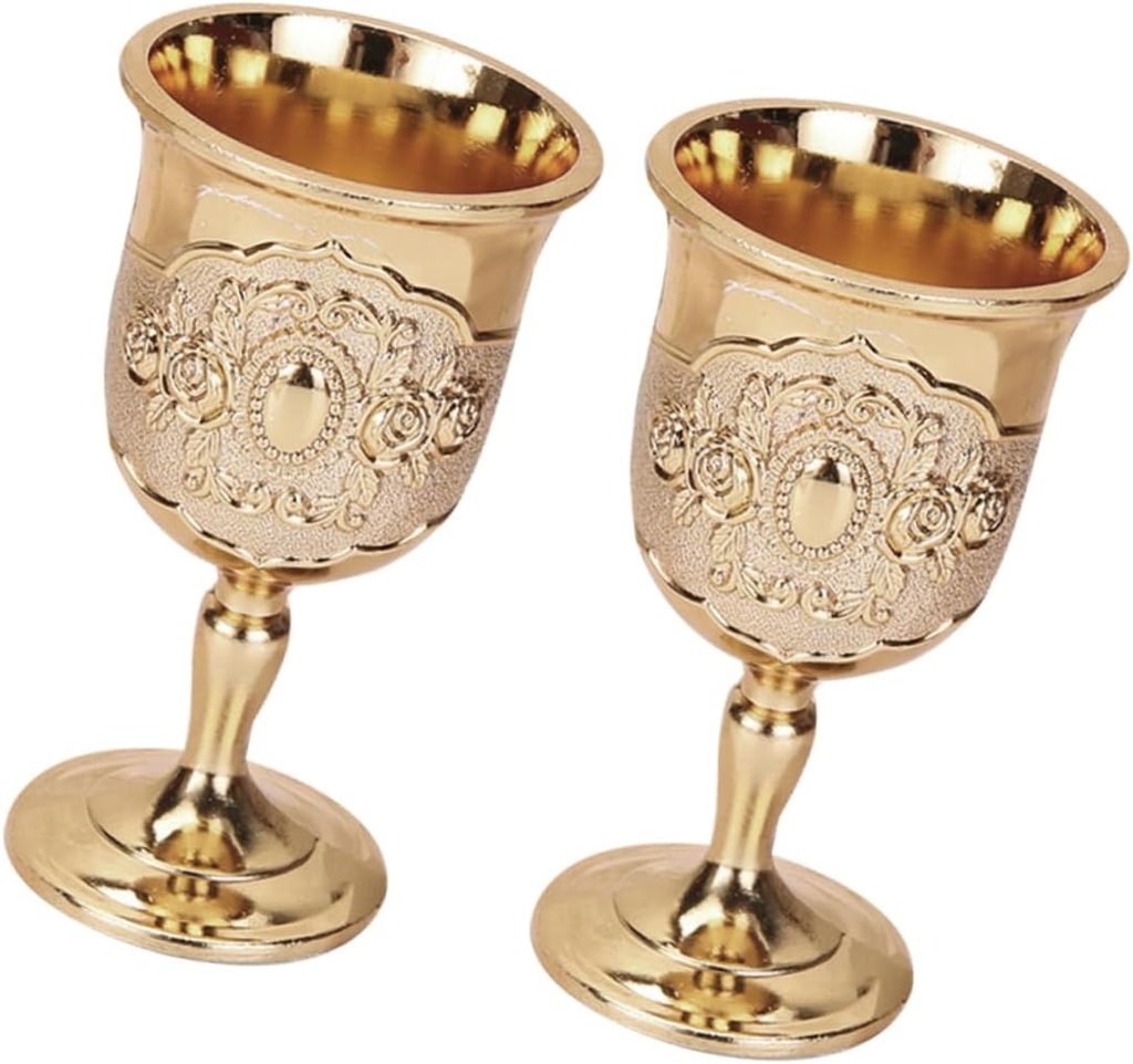 2pcs Metal Wine Goblets Vintage Party Wine Cups Communion Goblet Elegant Chalice