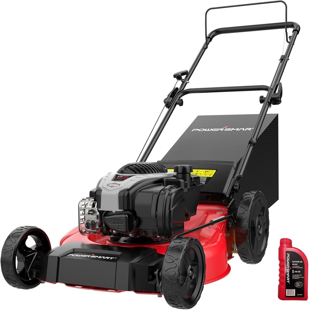 PowerSmart 21" Gas Lawn Mower with 140cc B&S E550 Engine, 3-in-1 with Bagging, High Wheels, Lightweight and Easy Assembly, Cordless Push Lawn Mowers for Garden Yard